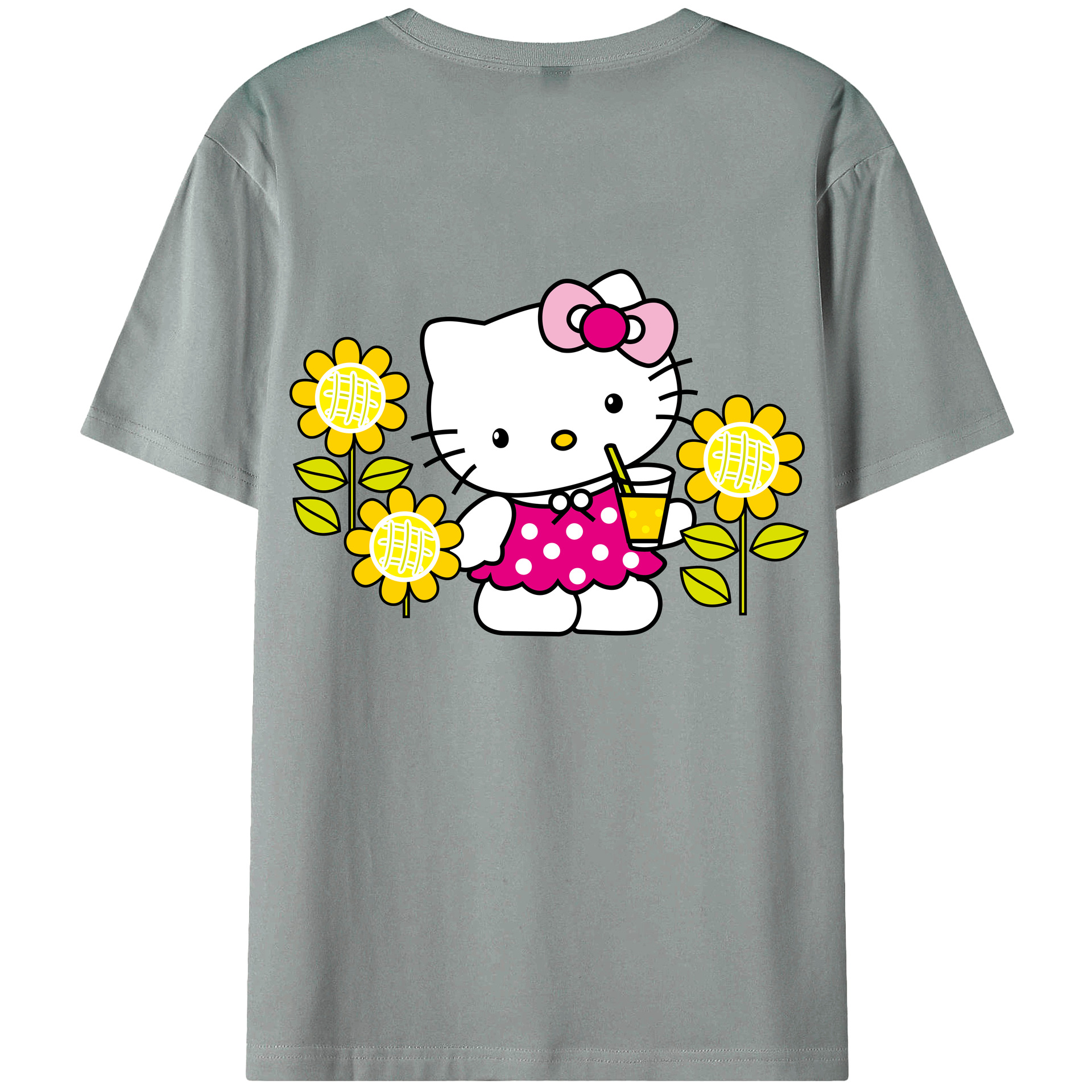 （画像用） Hello Kitty ハローキティ 綿100％ メンズ半袖Tシャツ（バックプリント） 通気性